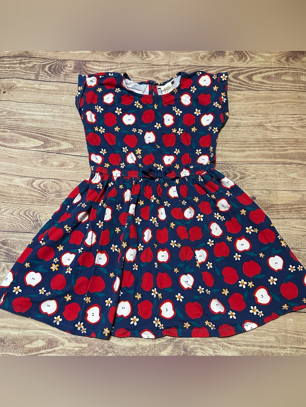 Cynthia Rowley Girls Blue Apple Print Cap Sleeve Dress Size 7/8